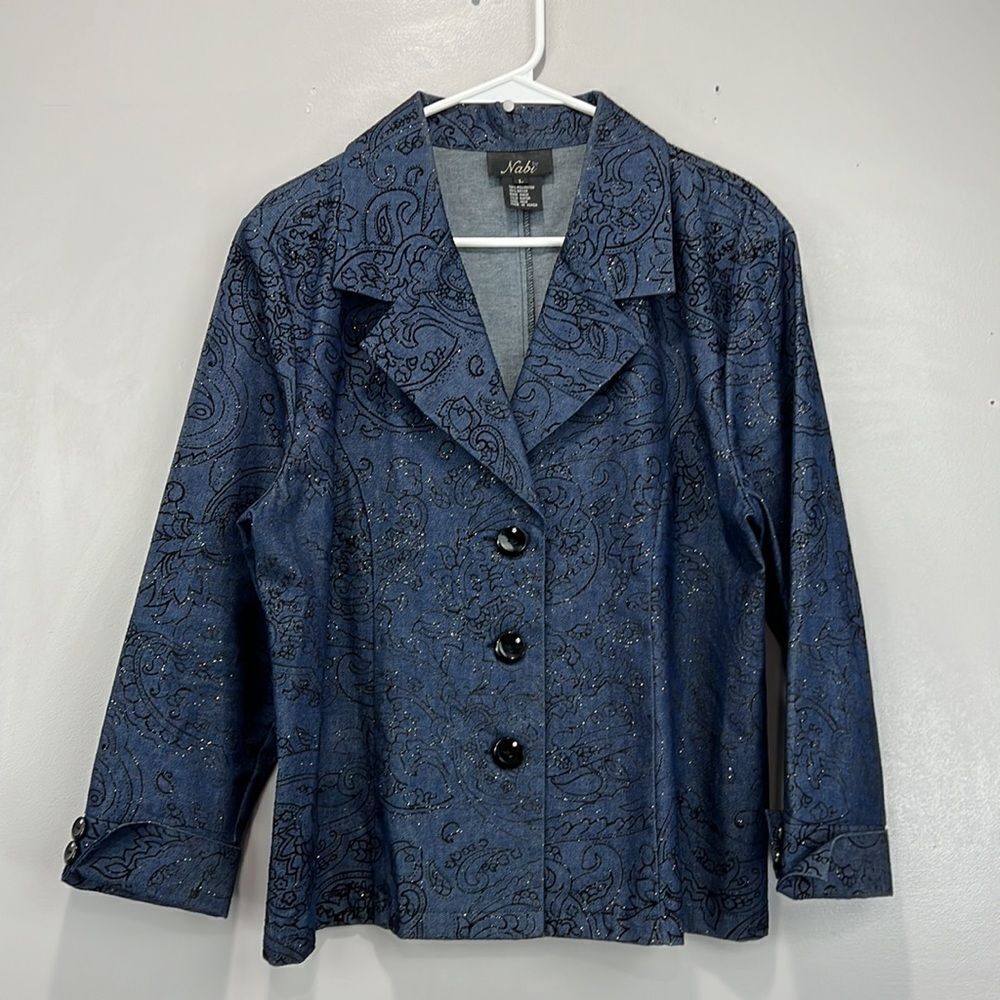 Nabi Blue Floral Blazer/Jacket with glitter accents